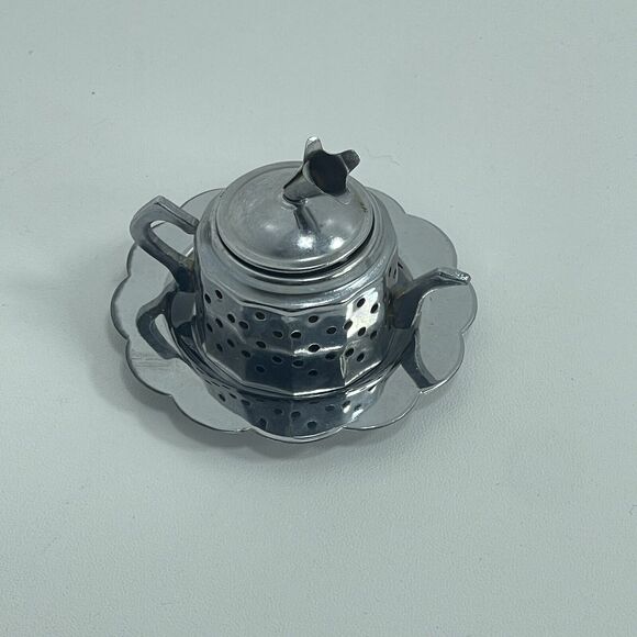Alfred E. Knobler Metal Tin Tea Infuser Teapot with Underplate Vintage - Picture 3 of 6